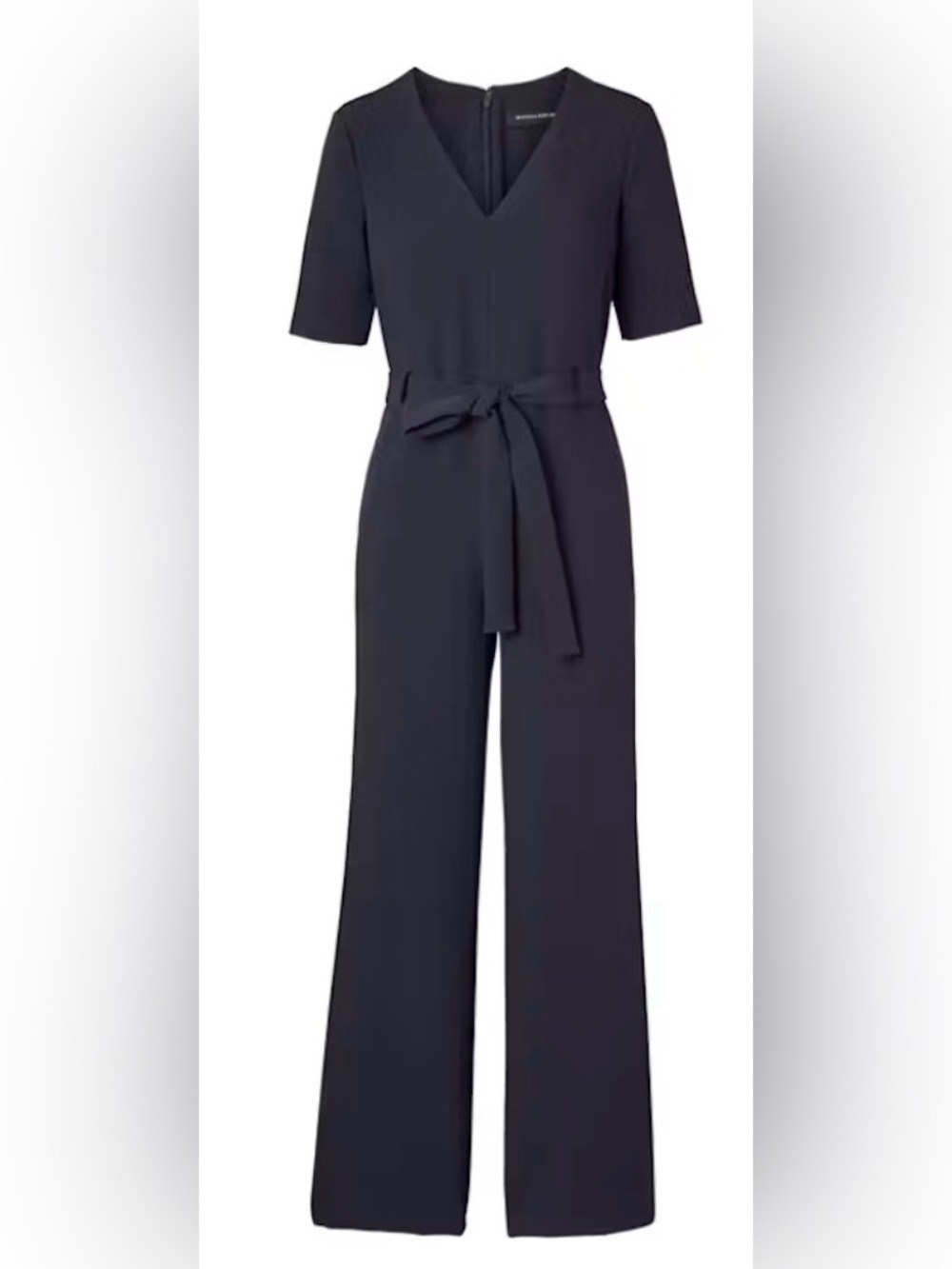 Banana Republic Navy V-Neck Wide-Leg Jumpsuit with Tie Belt